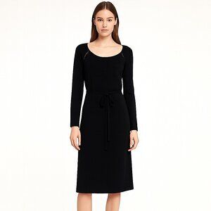 BCBGMAXAZRIA Black Knit Belted Sweater Dress Long Sleeve Size L – Chic & Classic